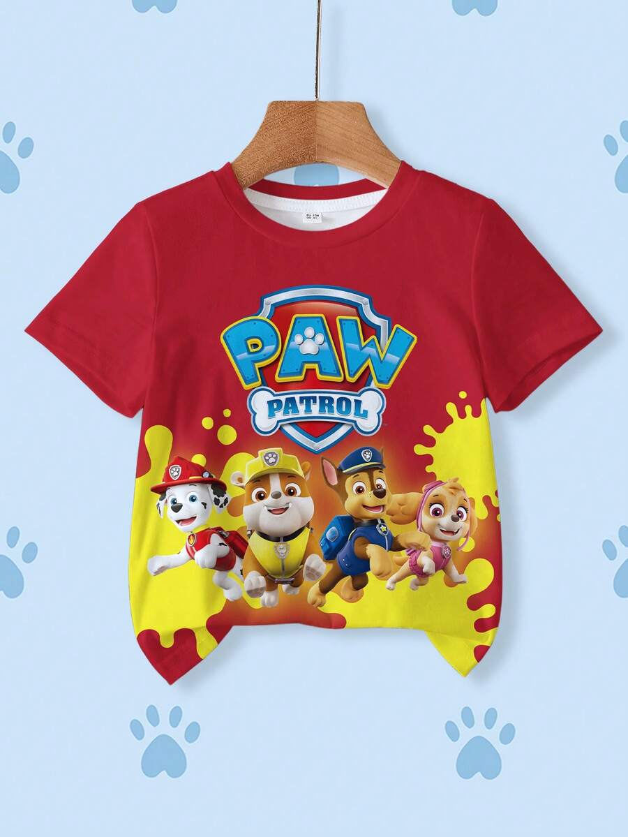 SHEIN | PAW Patrol 小男孩夏季休閒卡通印花T恤 - 白色 - 查看 1
