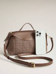 Wovira Women's Fashion Brown Handbag, Exquisite Zipper, Hollow Woven Bag For Daily Use, Commuting, Shopping, Vacation, Travel, Bohemian - Coffee Brown - View 5