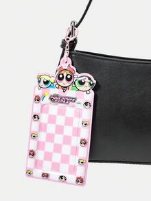 THE POWERPUFF GIRLS X SHEIN 1個粉色與白色卡通卡套扣環鑰匙圈－可愛照片包掛飾 - 粉白卡套 - 查看 2