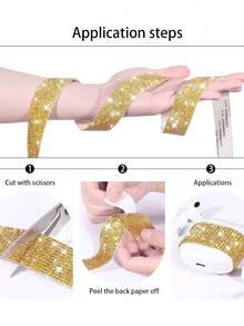 1PC SelfAdhesive Crystal Rhinestone Diamond Ribbon Bling For Christmas Wedding Party Decor Crafts Gift Wrap Car Computer Makeup Table - Size 1 gold - View 7