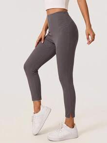 SHEIN BASICS 女款純色彈性腰休閒百搭內搭褲 - 灰色 - 查看 3