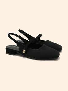 CUCCOO BASICS 女款時尚平底瑪麗珍鞋 繫帶基礎簡約通勤上班鞋 露跟 Slingback - 復古黑 - 查看 3