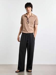 Merionis Men's Solid Color Drawstring Waist Straight Leg Loose Casual Sweatpants - Black - View 6