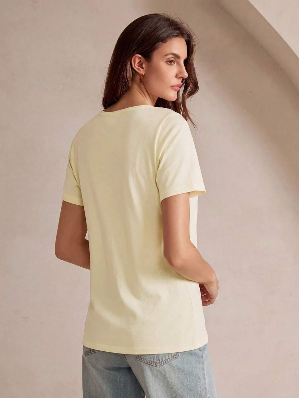 Anewsta Women's Elegant Top, Minimalist Casual Summer Hollow Embroidery V-Neck T-Shirt, 94% Cotton, 6% Spandex