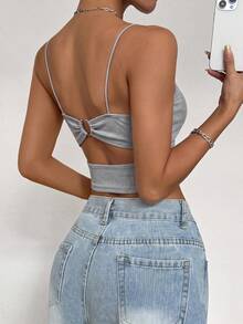 SHEIN Allurite Unity 1件女款純色加厚內墊細肩帶背心上衣，情人節新年款 - 灰色 - 查看 2
