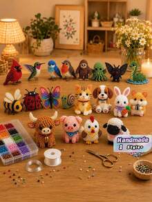 1Set 3D Bead Animal DIY Craft Kit Mini Bird Hummingbird Parrot Pattern Mosaic Art Handmade Stress Relief Creative Decor Gift For Adult Teen Beginner Hobbyist Party Birthday - Multicolor - View 1
