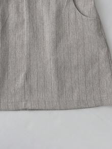 SHEIN Franclia 女款灰色條紋迷你裙，秋季優雅通勤款，適合開學季、休閒日常、派對、度假、春夏季上班穿搭裙 - 彩色 - 查看 3