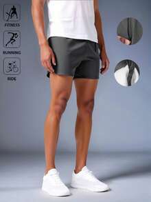 Acti Log Men's Solid Color Zipper Design Casual Fitness Sports Shorts - Dark Grey - View 1