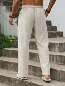 VENTUSAIL Men's Casual Versatile Drawstring Waist Long Pants With Pockets For Daily Wear - Apricot - View 2