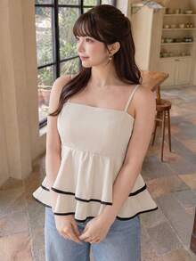 Bijouette 休閒度假純色梭織細肩帶背心與背心上衣 大尺碼 - 杏色 - 查看 2