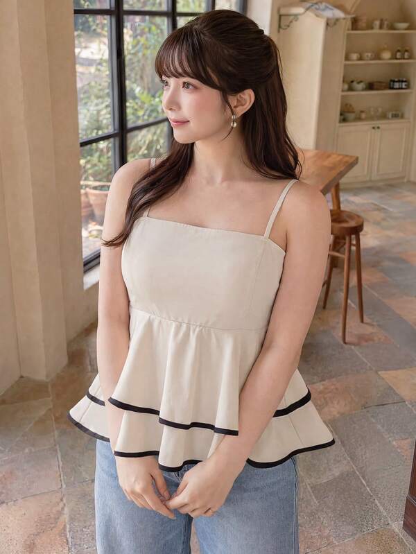 Bijouette Casual Vacation Solid Color Woven Camisole And Tank Top Plus Size