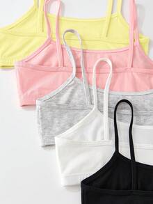 SHEIN Girlism 少女黑色白色粉色極簡舒適親膚細肩帶內衣 6件/組 - 彩色 - 查看 3