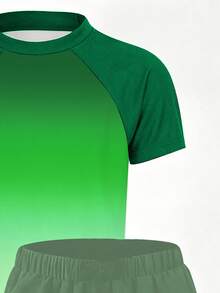 Boys Two Pieces Rash Guard Swimsuits Teen Boy Vacation Short Sleeve Sunsuit Swimwear Sets 12-16Y - Green - View 4