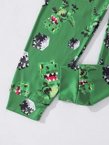 SHEIN Set Piyama Anak Laki-Laki Remaja Pas Badan Motif Dinosaurus Blok Warna Leher Bulat Lengan Panjang Celana Panjang Kasual Nyaman 2 Potong - MultiWarna - View 4