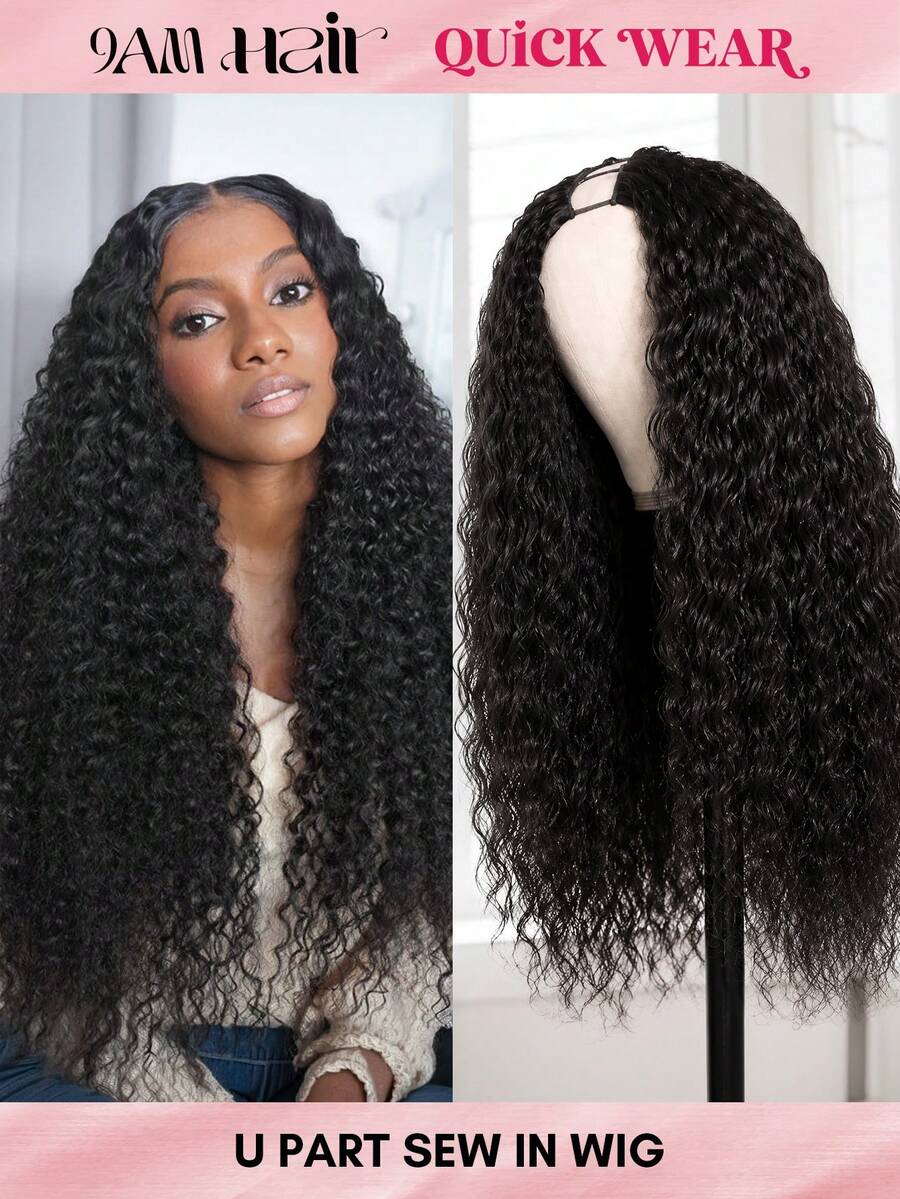 QUICK WEAR 9AM Hair Water Wave Human Hair U Part Wig Natural Color Wear & Go Glueless U Part Wig Seamless Blend Natural Hairline Beginner Friendly Easy Install 180% Density 16-26 Inch - SNatural - View 1