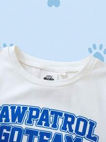 SHEIN | PAW Patrol 2pcs/Set Young Boy Casual Letter & Dog Print Round Neck Short Sleeve T-Shirt And Shorts Comfortable Pajama Set - Multicolor - View 3