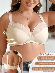 Bra Push Up Kasual Nyaman Berbahan Renda Transparan Warna Beige Ukuran Plus dengan Pola Polos - Krem - View 4