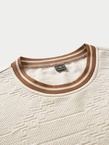 EGENSIO Men's Knitted Jacquard Solid Color Textured Collar & Cuff Flat Knit Ribbed Hem Pullover Sweatshirt - Apricot - View 4