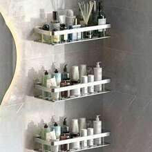 Rust-Proof Polished Metal Bathroom Shelf, Aluminum Storage Rack, Wall-Mounted Drill-Free Shower Caddy, Bathroom Organizer, Kitchen Rack, Can Be Wall-Mounted In Bathroom And Kitchen, For Storing Shampoo, Conditioner, Spices, Toiletries And Cosmetics, Perforated Drainage Design, Ideal Bathroom Accessory, Bathroom Storage And Organization, Perfect Home Decor And Bathroom Storage Decoration - Multicolor - View 17