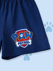 SHEIN | PAW Patrol 2pcs/Set Young Boys Striped Contrast Color Round Neck Short Sleeve Top And Casual Shorts Pajama Set - Blue - View 7