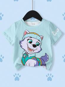 SHEIN | PAW Patrol 卡通印花短袖休闲T恤，适合年轻女孩 - 彩色 - 查看 3