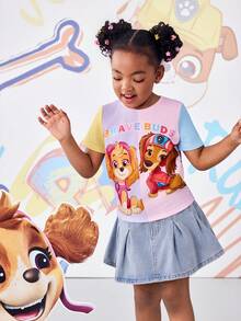SHEIN | PAW Patrol Cute & Fashionable Versatile Round Neck Short Sleeve T-Shirt For Young Girls - Multicolor - View 4