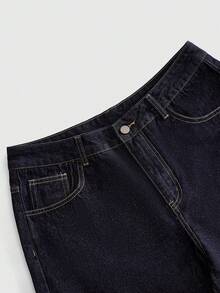 ROMWE MEN Shorts de mezclilla holgados para hombre con patrón de bordado de tigre - Azul - Ver 4