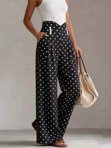 SHEIN PariChic 女款高腰百褶鈕扣西裝長褲 - 彩色 - 查看 7