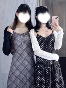 Bijouette 大尺碼女款波點簡約可愛甜美風休閒優雅度假細肩帶洋裝，適合約會與約會之夜，滿版黑白配色夏季款 - 黑與白 - 查看 10