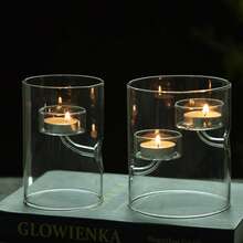 Cylindrical Windproof Glass Candle Holder, Oil Lamp, Windproof Candle Holder, Creative Home Decoration, Candlelight Dinner Gift (Excluding Candles) - Multicolor - View 3