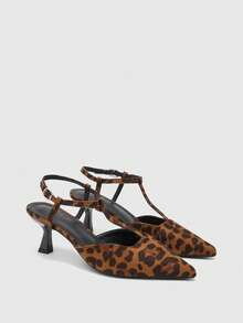 CUCCOO BIZCHIC European And American Style Leopard Print Pointed Cat Heel With Empty Women's Heels - leopard print - View 7