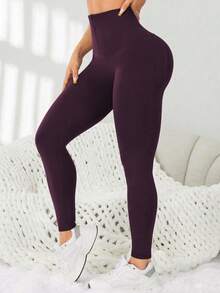 Easithlete Easithlete Seamless Zipper Adjustable Waistband Sports Yoga Leggings - Purple - View 5