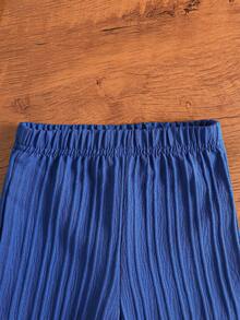 SHEIN Vintaside Kids 2件組女嬰幼兒/新生兒 0-3歲 春夏休閒甜美日常度假條紋梭織無袖背心上衣＋寬腿褲兩件套 - 藍色 - 查看 6