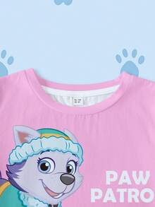 SHEIN | PAW Patrol 女童可爱狗狗印花圆领短袖T恤，夏季 - 白色 - 查看 4