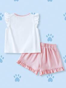 SHEIN | PAW Patrol 适合小女孩的可爱T恤套装 - 白色 - 查看 2