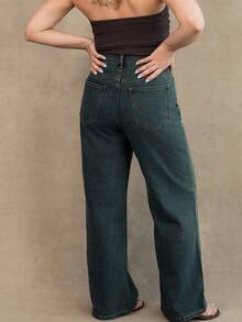 Ximena Robles Ximena Robles Washed Wide-Leg Jeans With Slanted Pockets Baggy Jeans Y2k Casual Fall - Light Wash - View 2