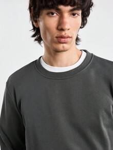 Merionis Men's High Cotton Content Casual Basic Versatile Solid Color Pullover Sweatshirt Back-To-School Evening City Break Dark Grey Autumn - Dark Grey - View 5