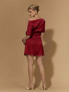 COSMINA Women's New Elegant Satin Mini Dress/Party Dress/Formal Occasion Cocktail Dress - Burgundy - View 6
