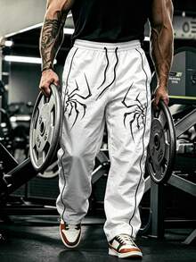GymBeat 男士蜘蛛圖案運動長褲 - 白色 - 查看 1