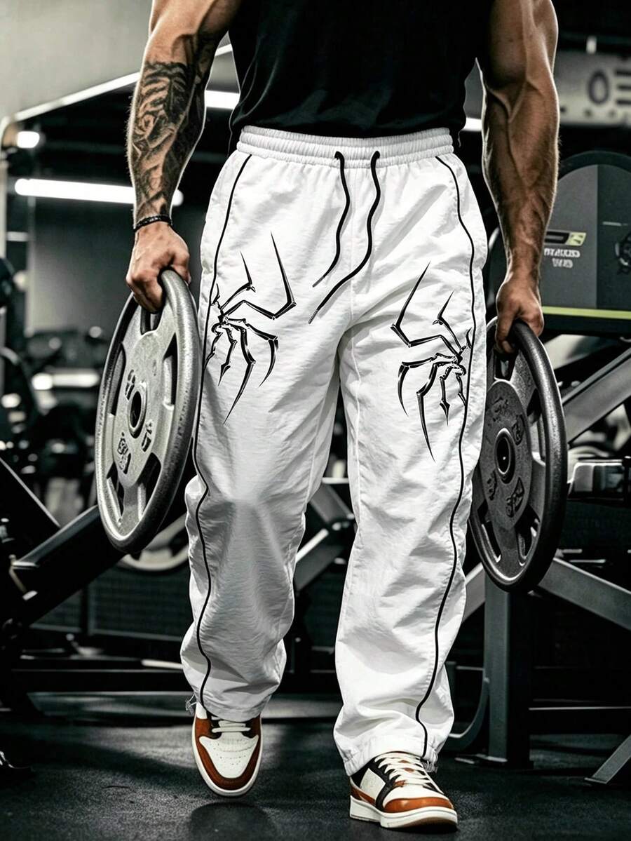 GymBeat 男士蜘蛛圖案運動長褲 - 白色 - 查看 1