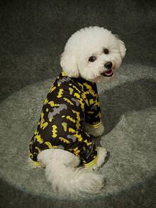 Batman X PETSIN 1pc Yellow Bat Print Pet Jumpsuit, Contrast Color Design, Soft & Breathable Fabric, Perfect For Spring And Autumn, Gentle On Skin, Anti-Flea, Less Shedding, Heat-Resistant, Suitable For Cats And Dogs, Indoor & Outdoor Wear - Multicolor - View 2