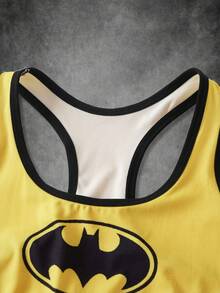 BATMAN X SHEIN 女款卡通圖案印花條紋撞色內衣文胸與低腰內褲內衣套裝 - 黃色 - 查看 3