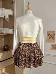 Comfortcana Plus Size Women's Casual Ditsy Floral Multi-Layer Skirt - Multicolor - View 5