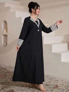 SHEIN Najma Women's Elegant Embroidered Patchwork Abaya - Black - View 5