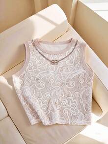 Resyla Women's Spring/Summer New Hot-Selling Faux Lace Print Fitted Versatile Tank Top - Multicolor - View 3