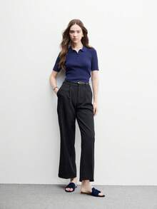 CUCCOO BIZCHIC 女款深藍色麂皮質感經典平底拖鞋，舒適百搭，適合夏季通勤與辦公穿著 - 深藍色1 - 查看 6