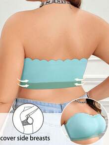 SHEIN Áo ngực hai dây cài nút bên hông cỡ lớn không dây - Màu xanh lam - Xem 2