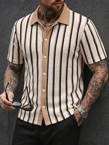 Manfinity CasualCool Men's Casual Loose Knit Jacquard Versatile Shirt - Multicolor - View 6