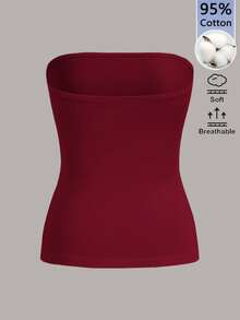 SHEIN BASICS Women's Solid Color Fitted Versatile Daily Wear Bandeau Top - Burgundy - View 2