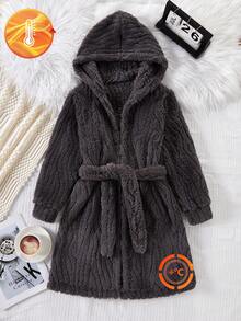 Tween Boy Autumn Warm Hooded Robe Loungewear Lounge Night Grey Casual Soft Form - Grey - View 4